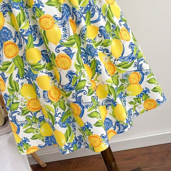 Multicolor Boho Women's Spaghetti Strap V-Neck Knotted Waist A-Line Midi Dress - Picture 6 of 7